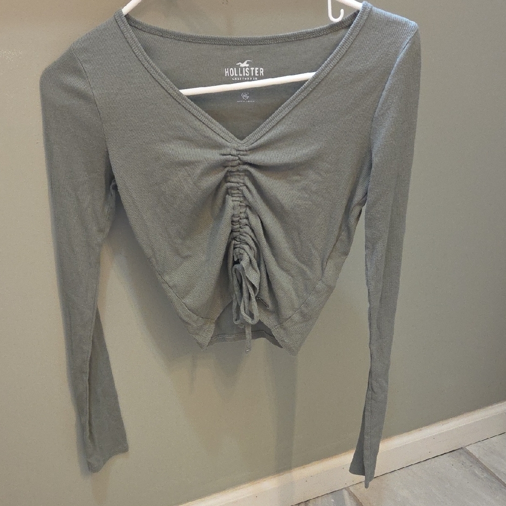 Hollister Olive Green Ruched Tie Front Baby Tee